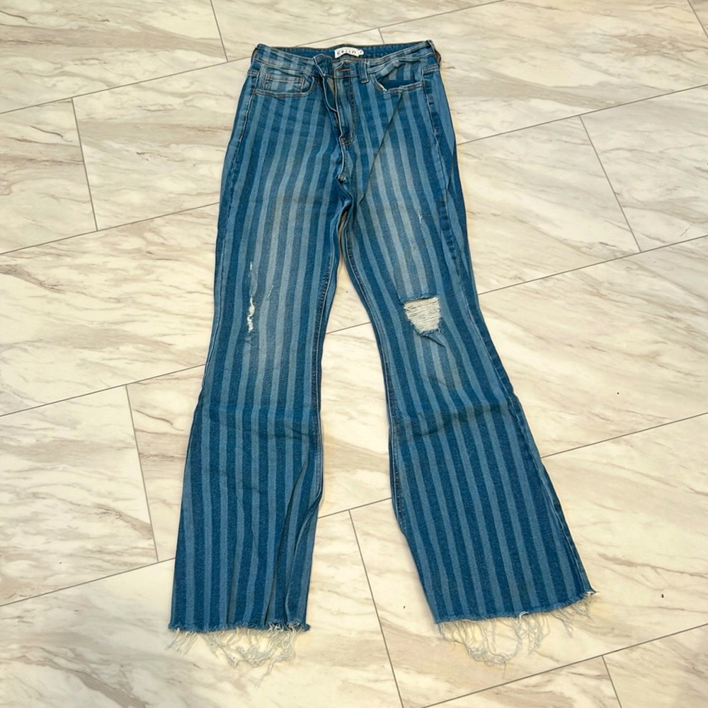 Striped bell bottom jeans